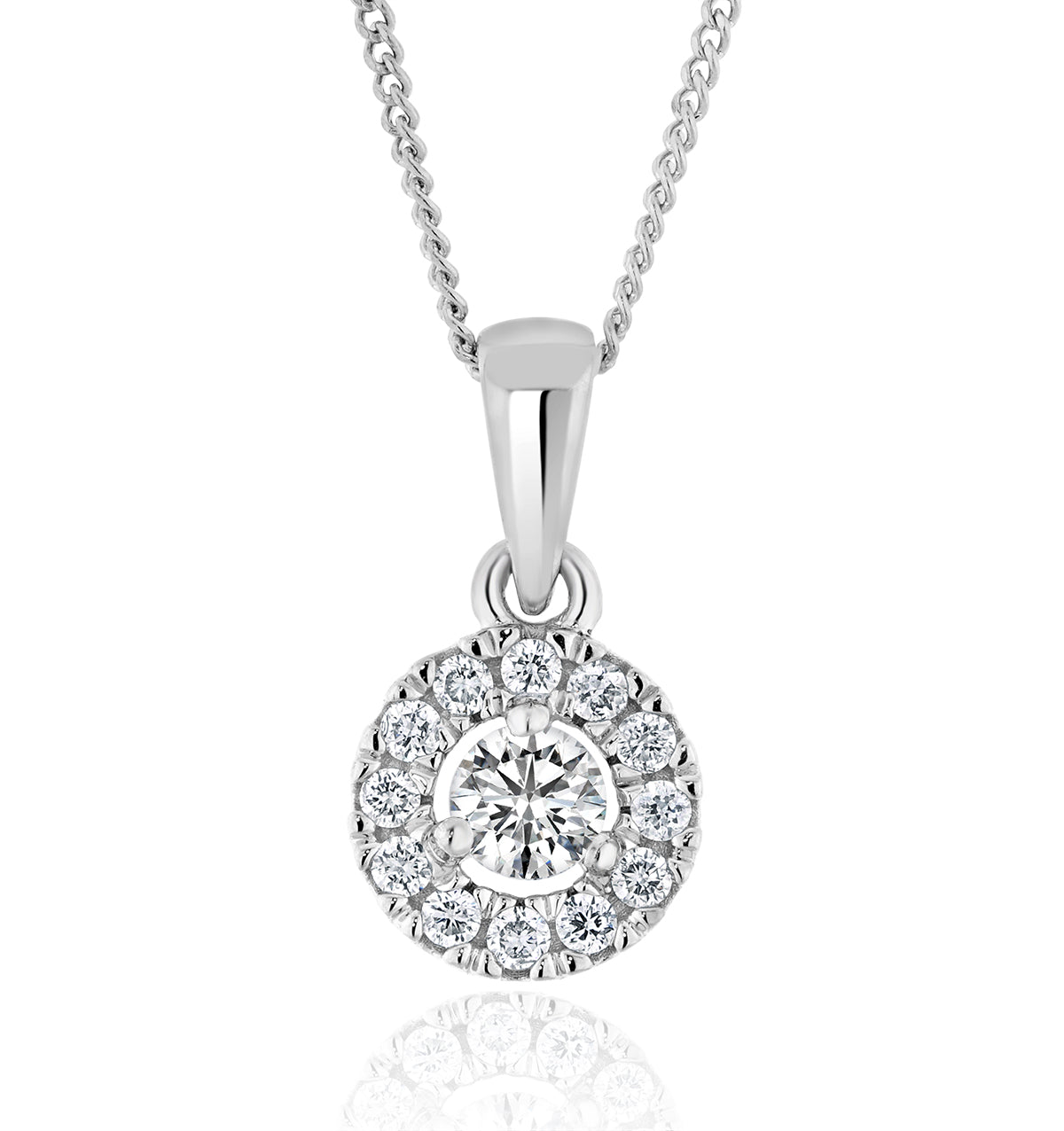 Lab Diamond Halo Pendant Necklace 0.25ct H/Si in 9K White Gold